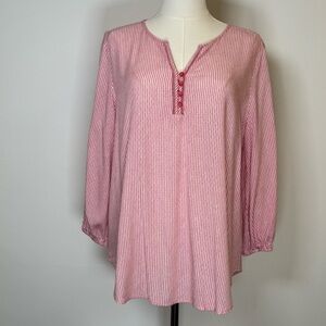 Liz Claiborne Pink & White Striped Top V-Neck 3/4 Sleeve Women’s Size Medium
